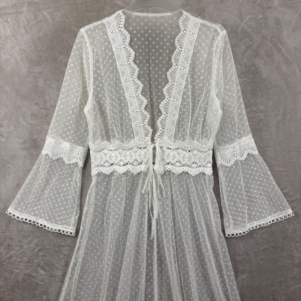 Sheer Lace-Trim White Robe with Tie Front - Picture 3 of 11